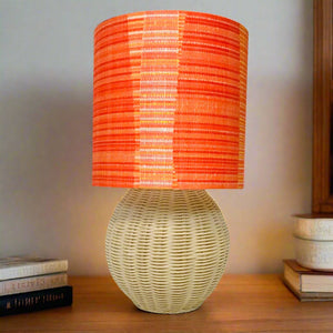 Rattan Mid Mod Orange Lines Table Lamp