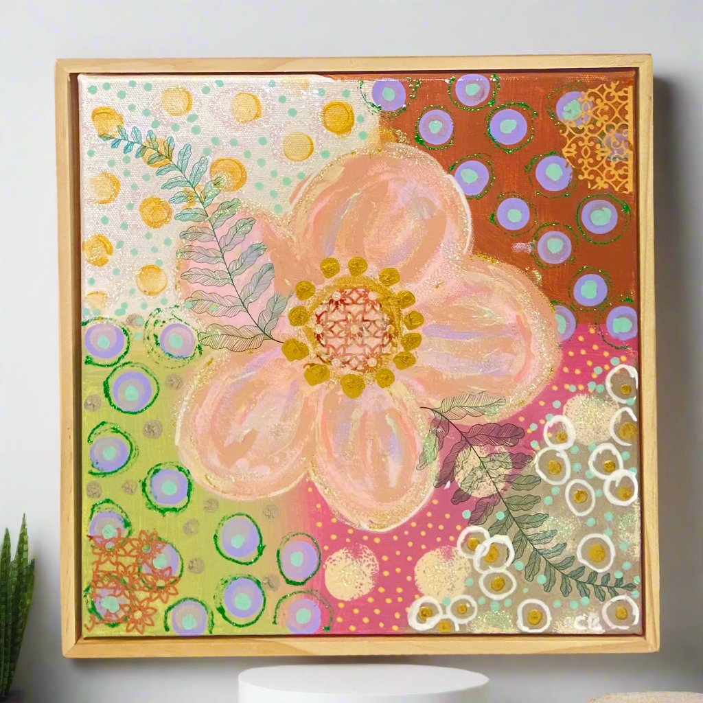 Original One of a Kind Resin Artwork with Frame - Flower Power