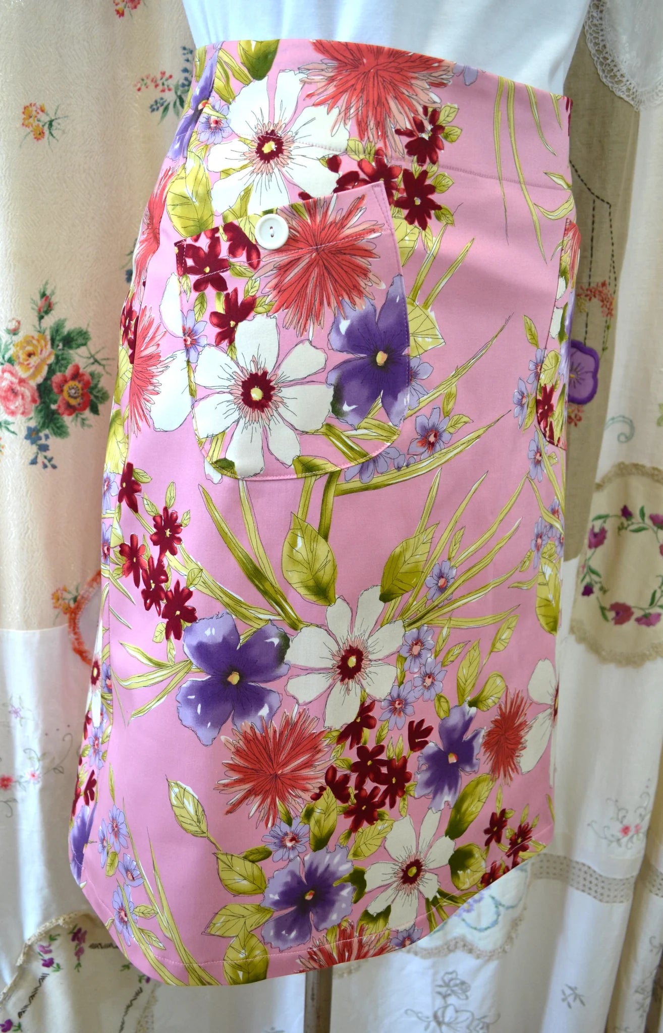 Women's Handmade Pocket Skirt - Pink Watercolour ** ON SALE **