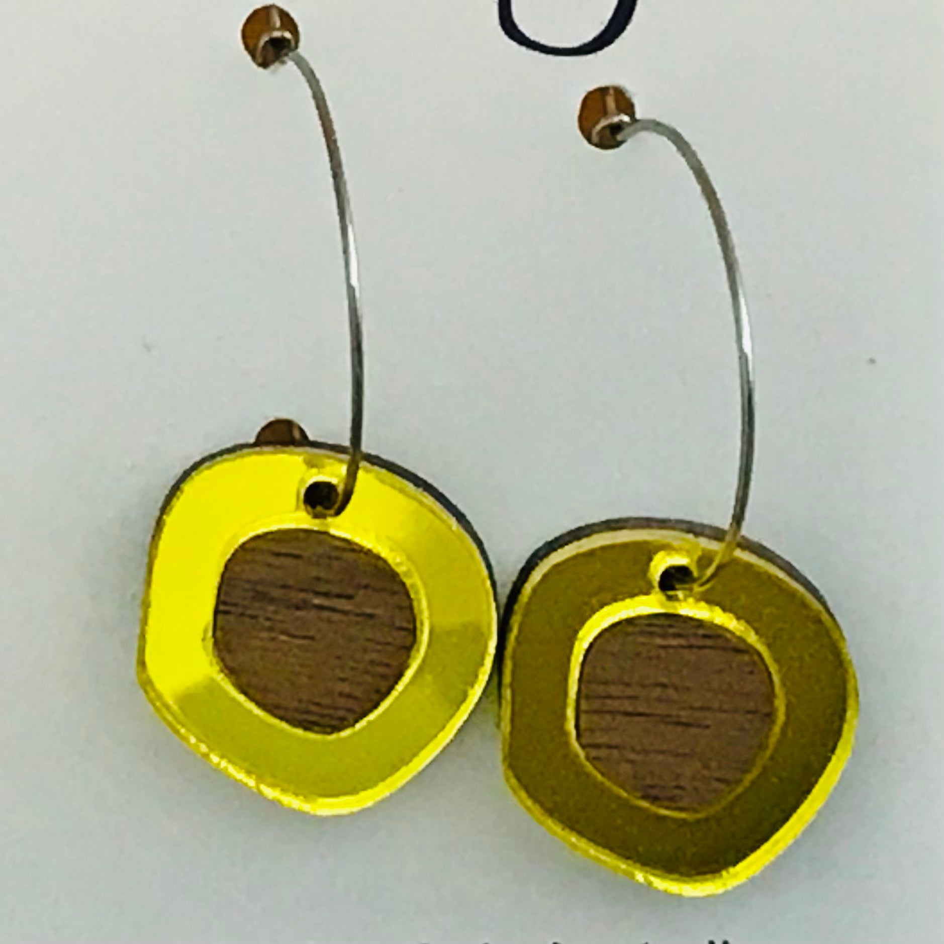 Statement Earrings - Mirror & Wood Pebble Gems