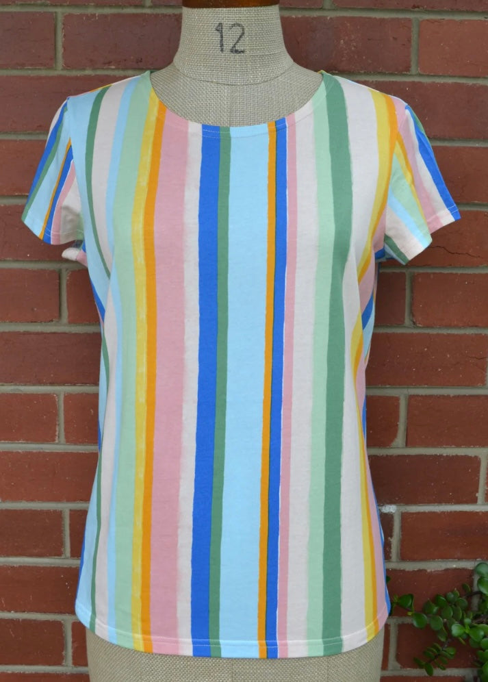 Women's Handmade Organic Cotton Tee - Candy stripe