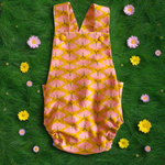 Baby Toddler Summer Romper - Pink Moths on Mustard