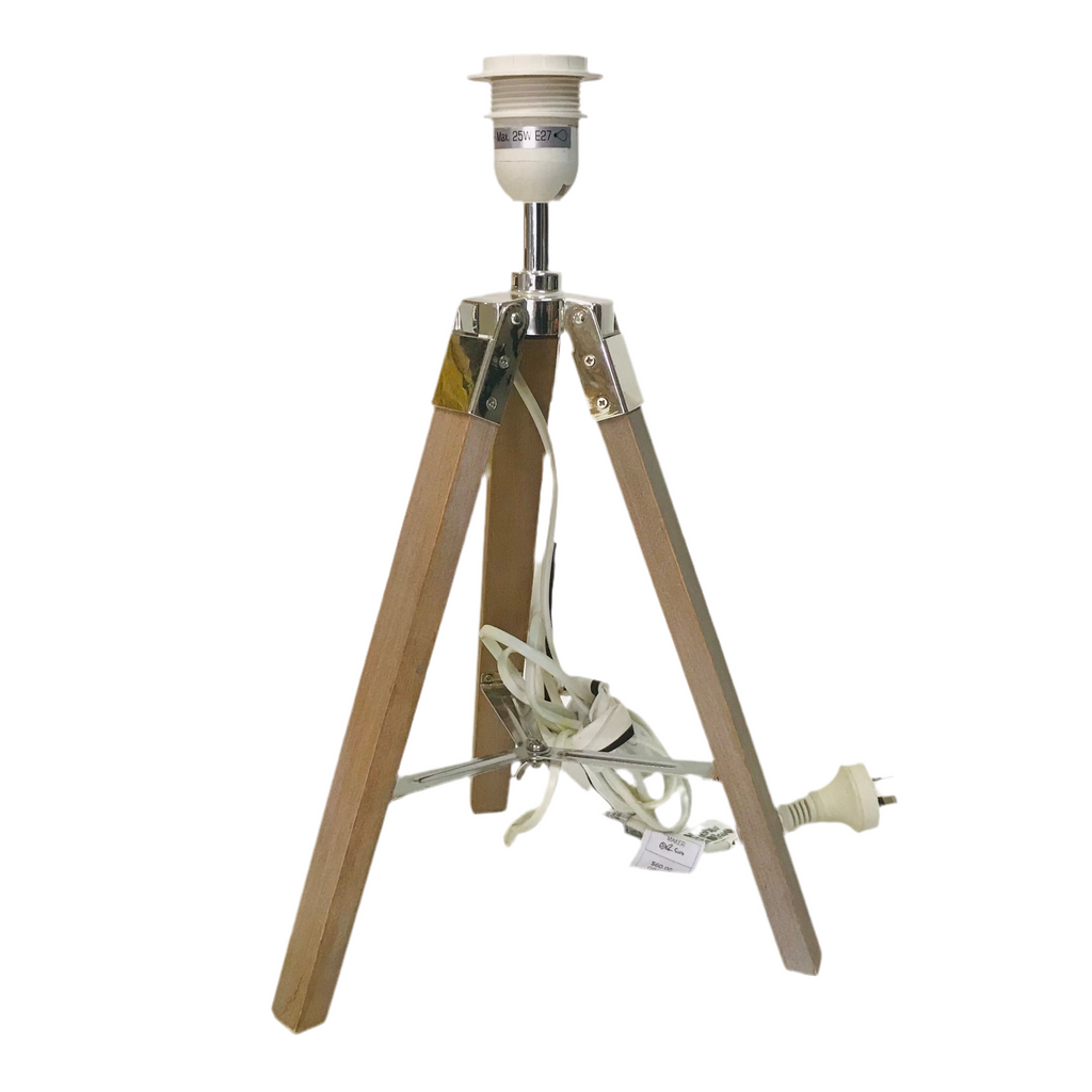 Lamp Base Only - Timber Tripod Table Lamp with Metal Fittings