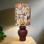 Burgundy Mid Century Ceramic Table Lamp with Neutral Natives Shade