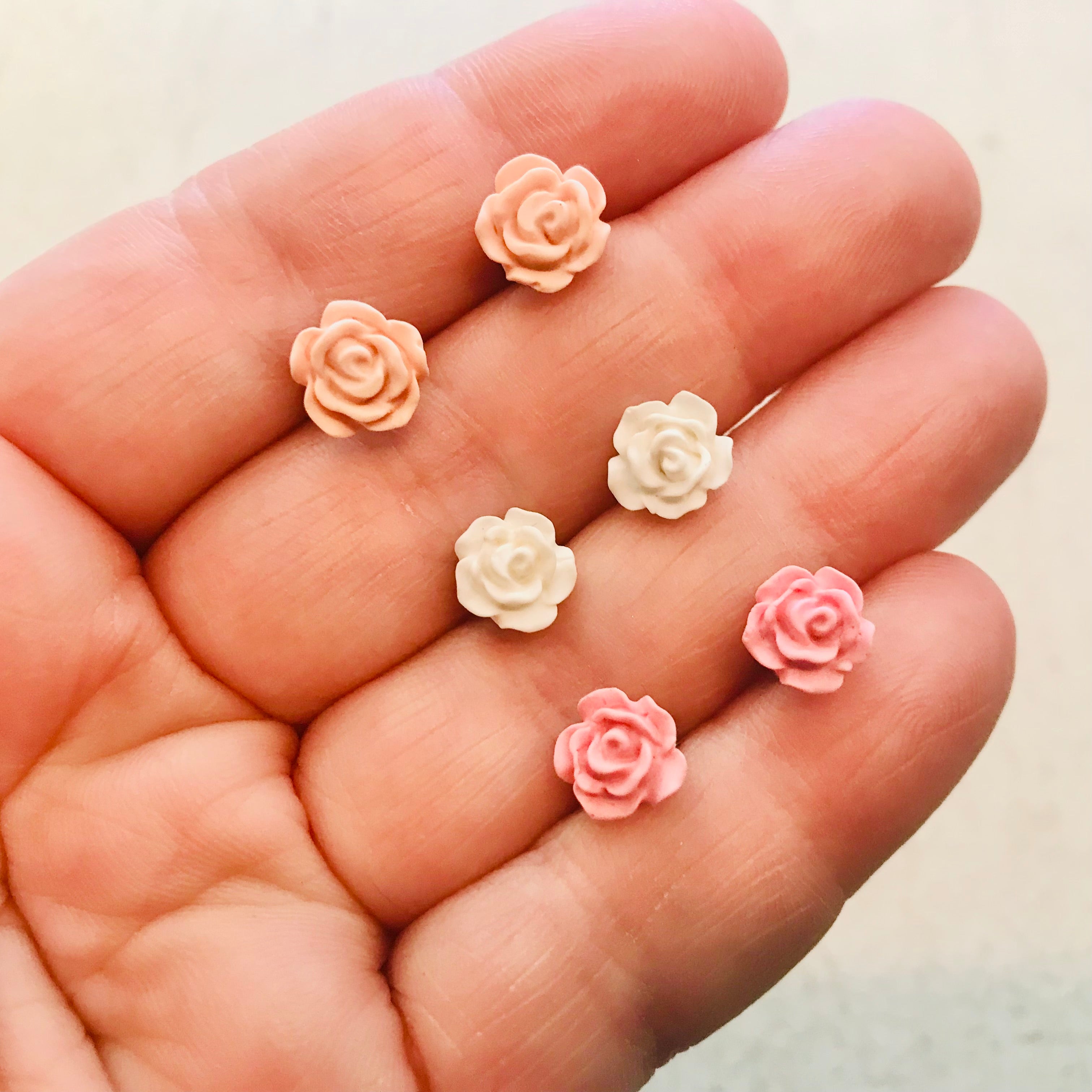 Floral Polymer Clay Mini Rose Stud Earrings