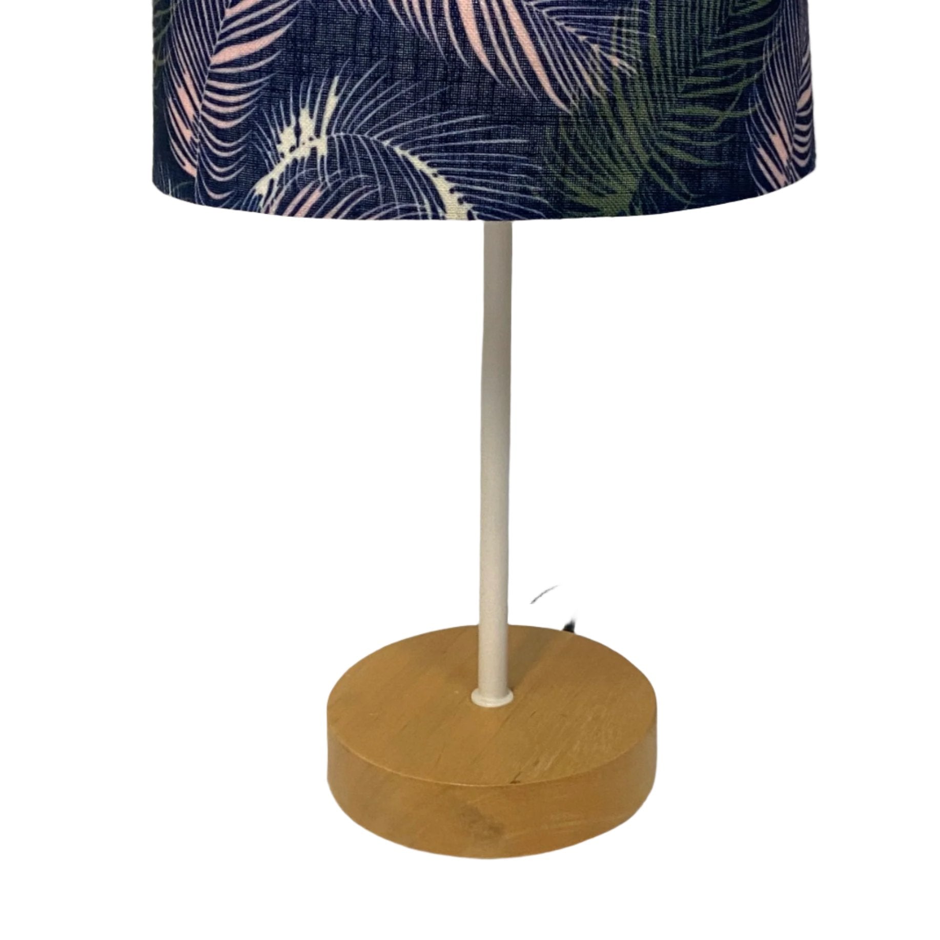 Contrasting Table Lamp with Feathery Leaves on Navy Shade