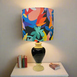 Black & Ercu Table Lamp with Abstract Leaves Shade