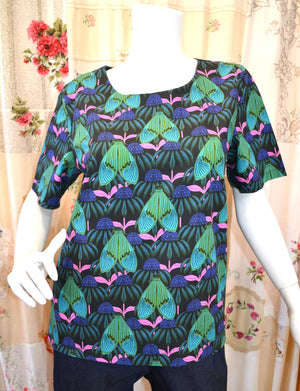 Women's Handmade Keyhole Top - Green Moths