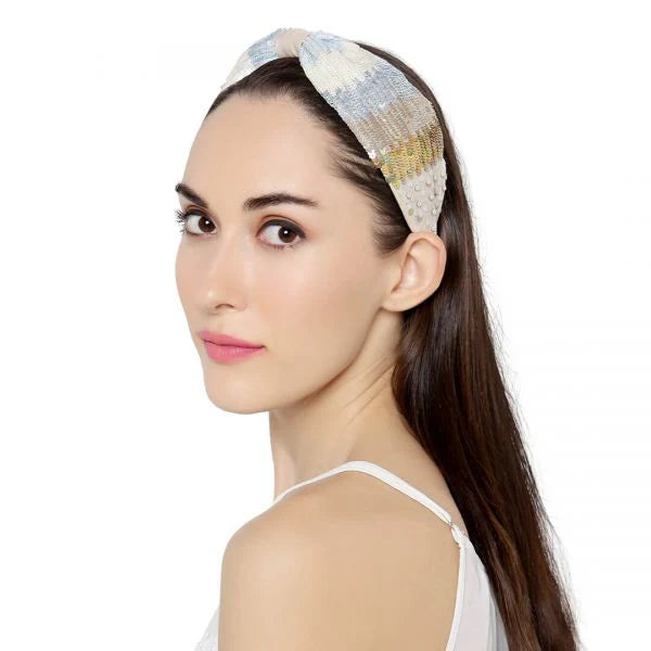 Hand Embroidered Bead Detail Luxury Headband - Ivory Serena Ombre ** ON SALE **