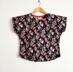 Women’s Handmade Short Sleeve Summer Top - Navy Japanese / MEDIUM