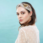 Hand Embroidered Bead Detail Luxury Headband - Kendal Nude ** ON SALE **