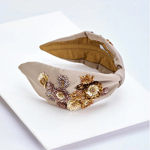 Hand Embroidered Bead Detail Luxury Headband - Kendal Nude ** ON SALE **