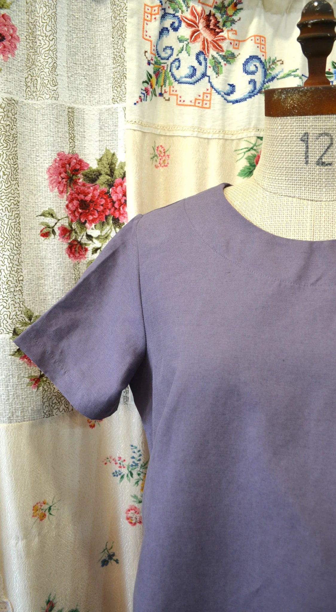 Women's Handmade Lantern Dress - Amethyst Linen blend