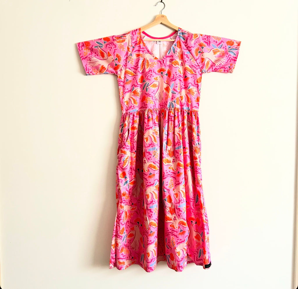 Women’s Handmade Ripple Dress with Pockets - Pink Galah / MEDIUM