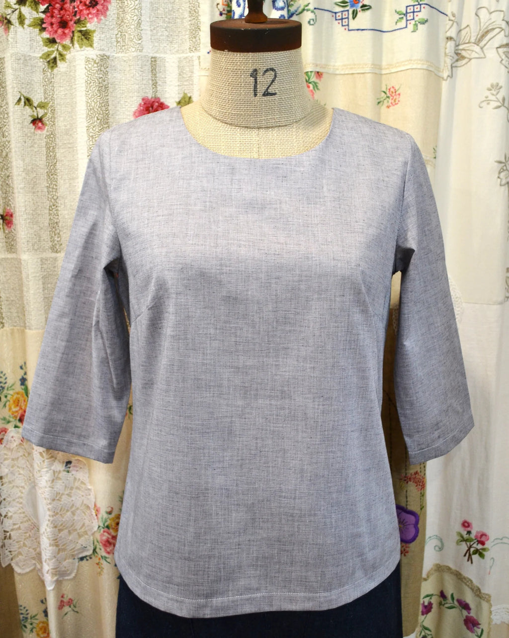 Women's Handmade Keyhole Top - Silver marle Cotton