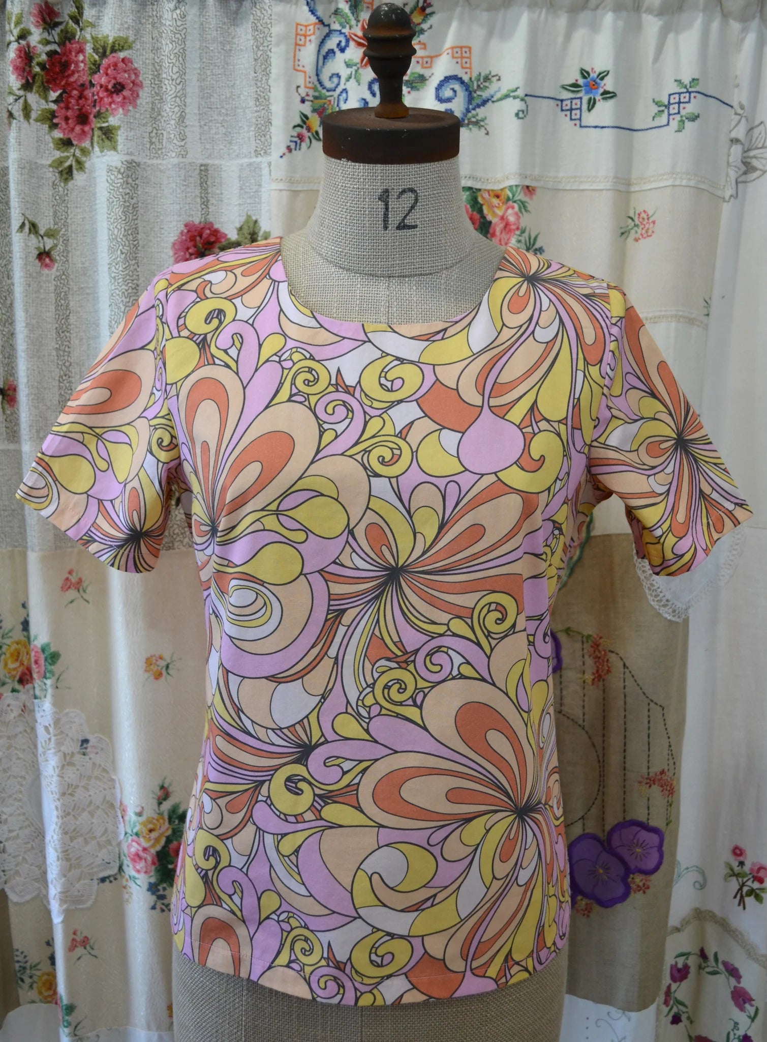 Women's Handmade Short Sleeve Keyhole Top - passionflower ** ON SALE **