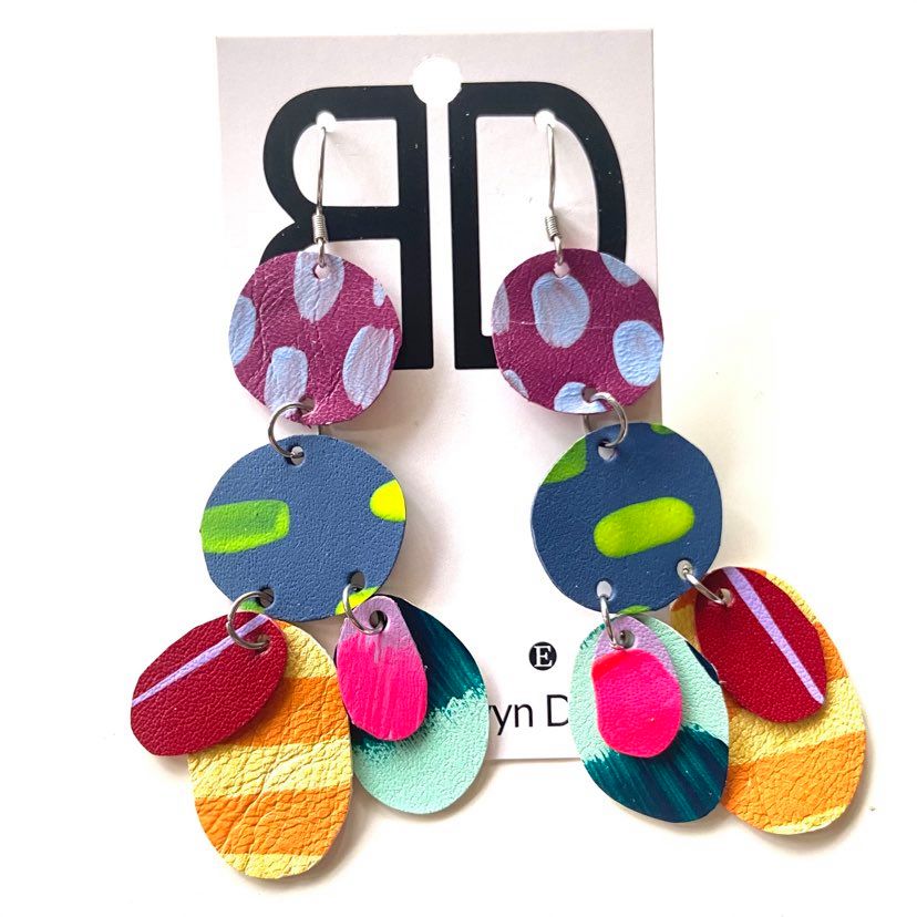 Hand painted leather bold statement earrings - The Juno