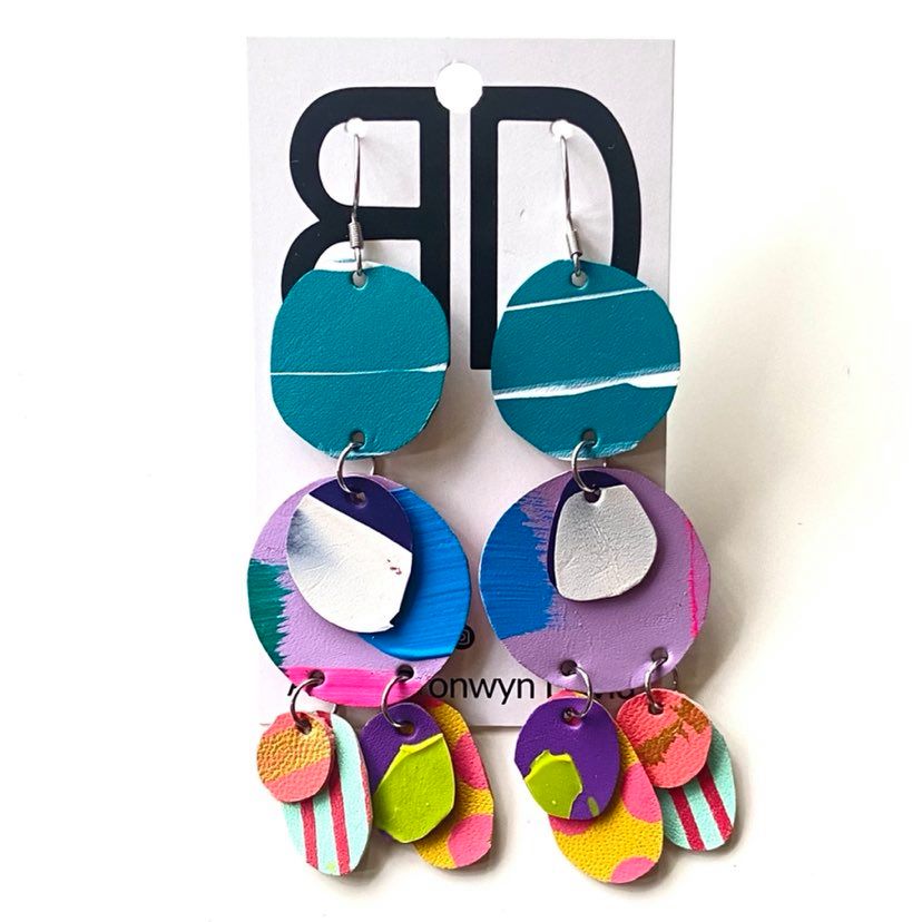 Hand painted leather bold statement earrings - The Juno