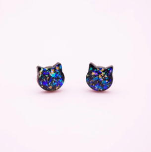 Cat Laser Cut Timber Stud Earrings