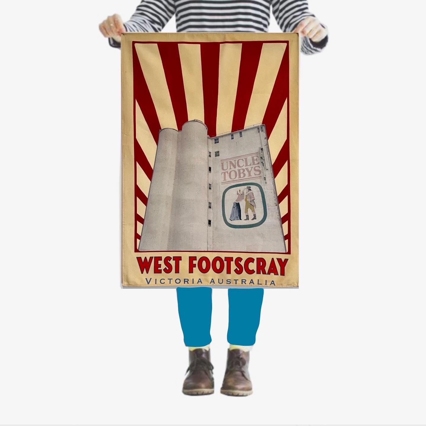 Tea Towel - West Footscray Uncle Toby's Silos (Stripes)