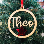 Christmas Personalised Decorations - Lasercut Plywood with Acrylic Star