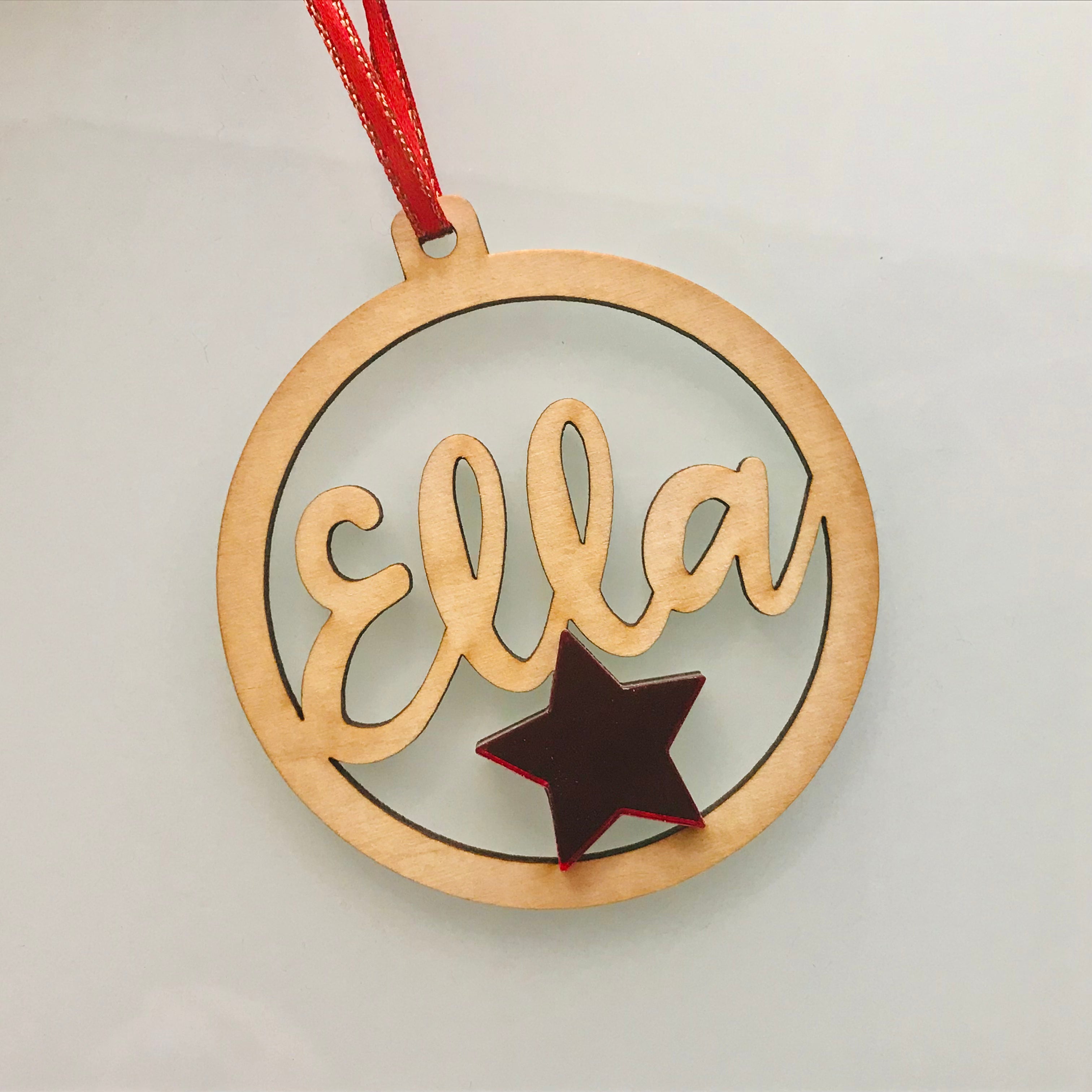 Christmas Personalised Decorations - Lasercut Plywood with Acrylic Star