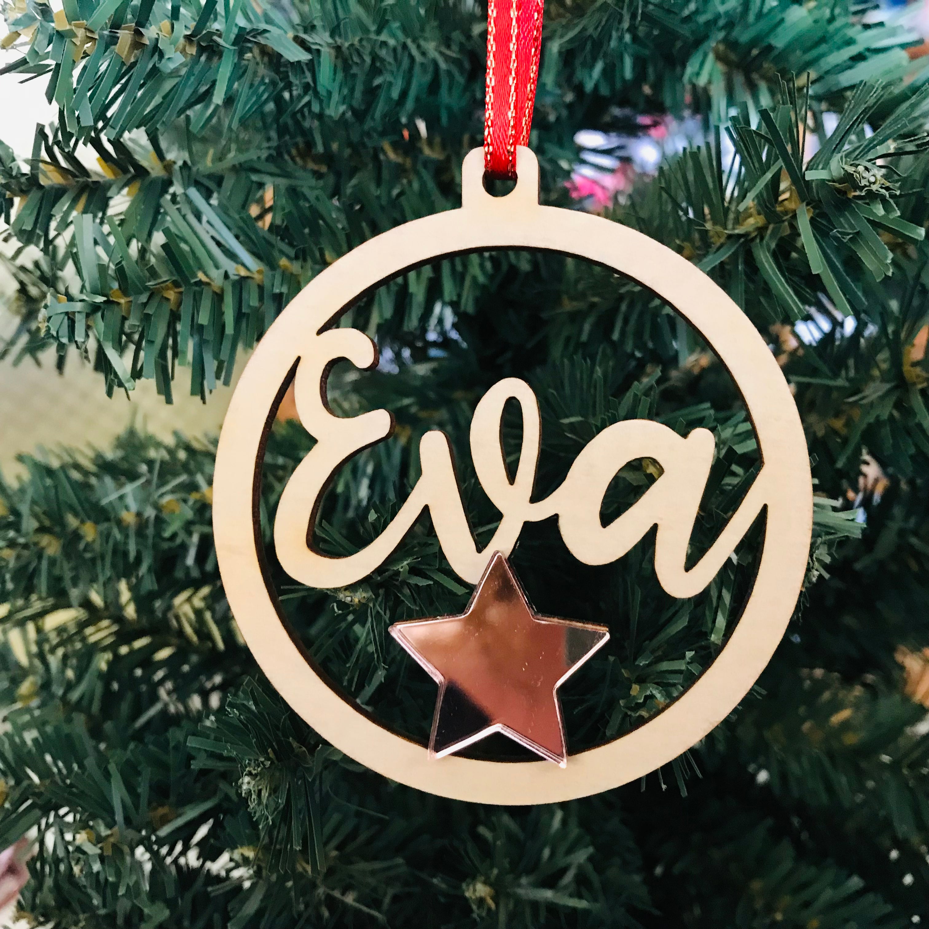 Christmas Personalised Decorations - Lasercut Plywood with Acrylic Star