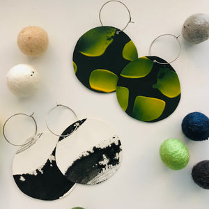 Hand painted leather bold statement earrings - The Sphere