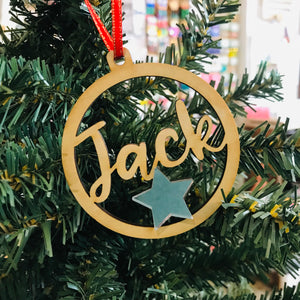 Christmas Personalised Decorations - Lasercut Plywood with Acrylic Star