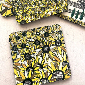 Original Art Print Coaster Set of 6 - Sunflowers