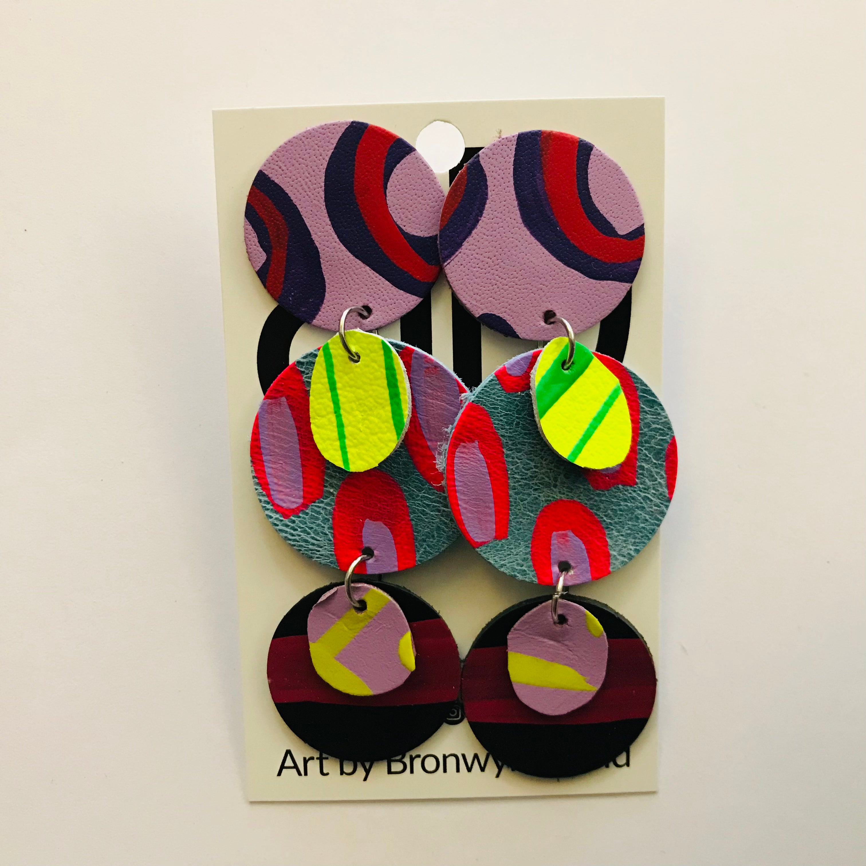 Hand painted leather bold statement earrings - The Juno