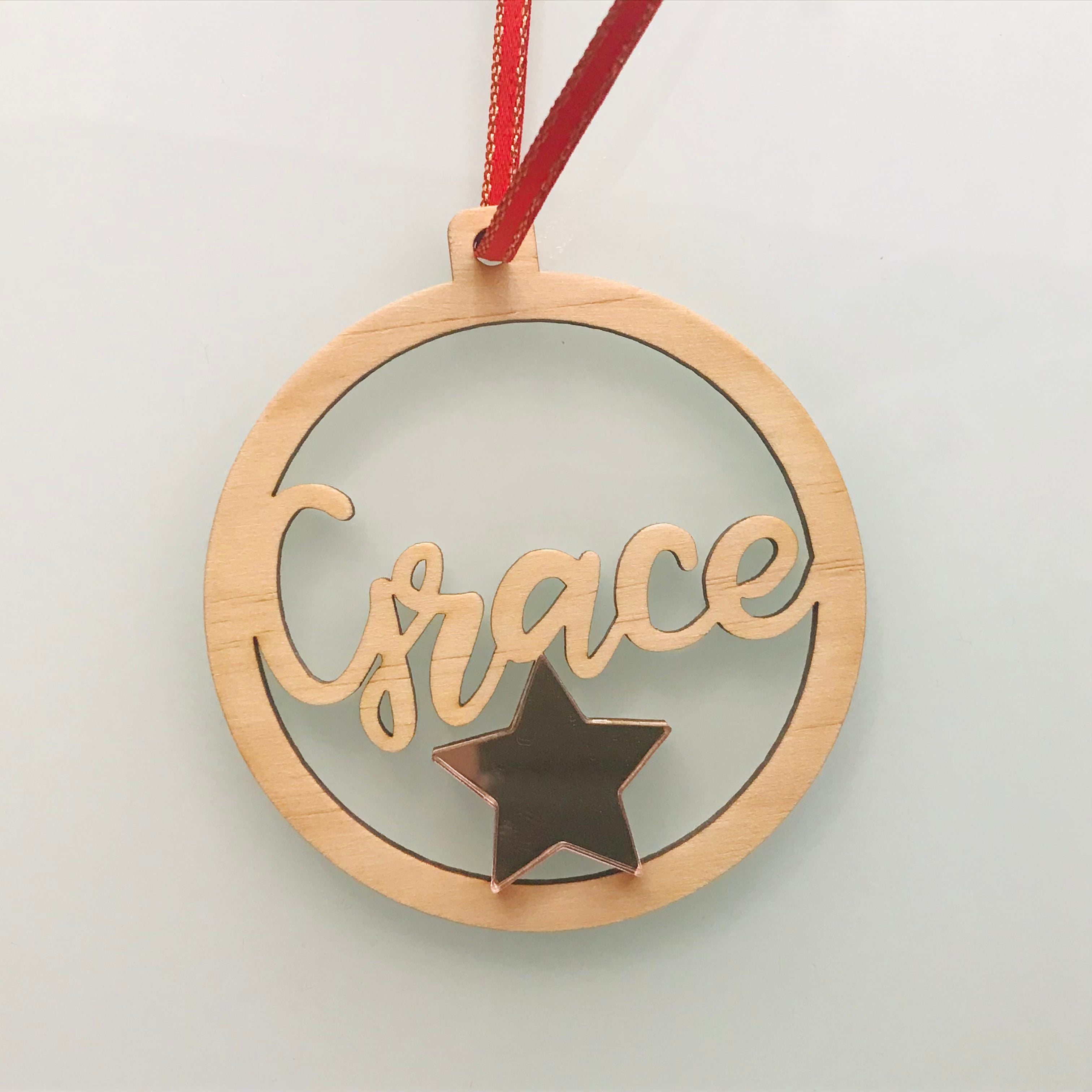 Christmas Personalised Decorations - Lasercut Plywood with Acrylic Star