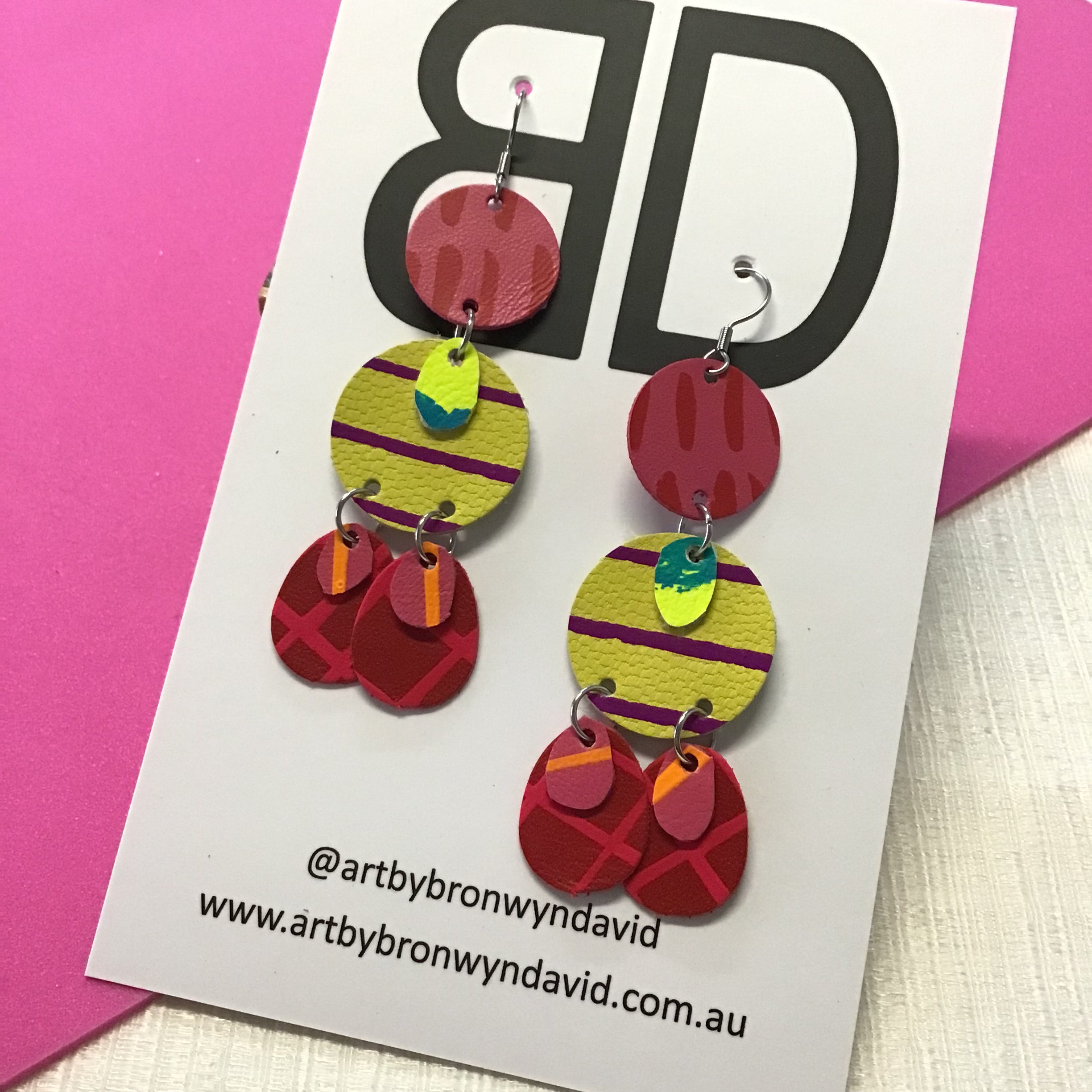 Hand painted leather bold statement earrings - The Juno