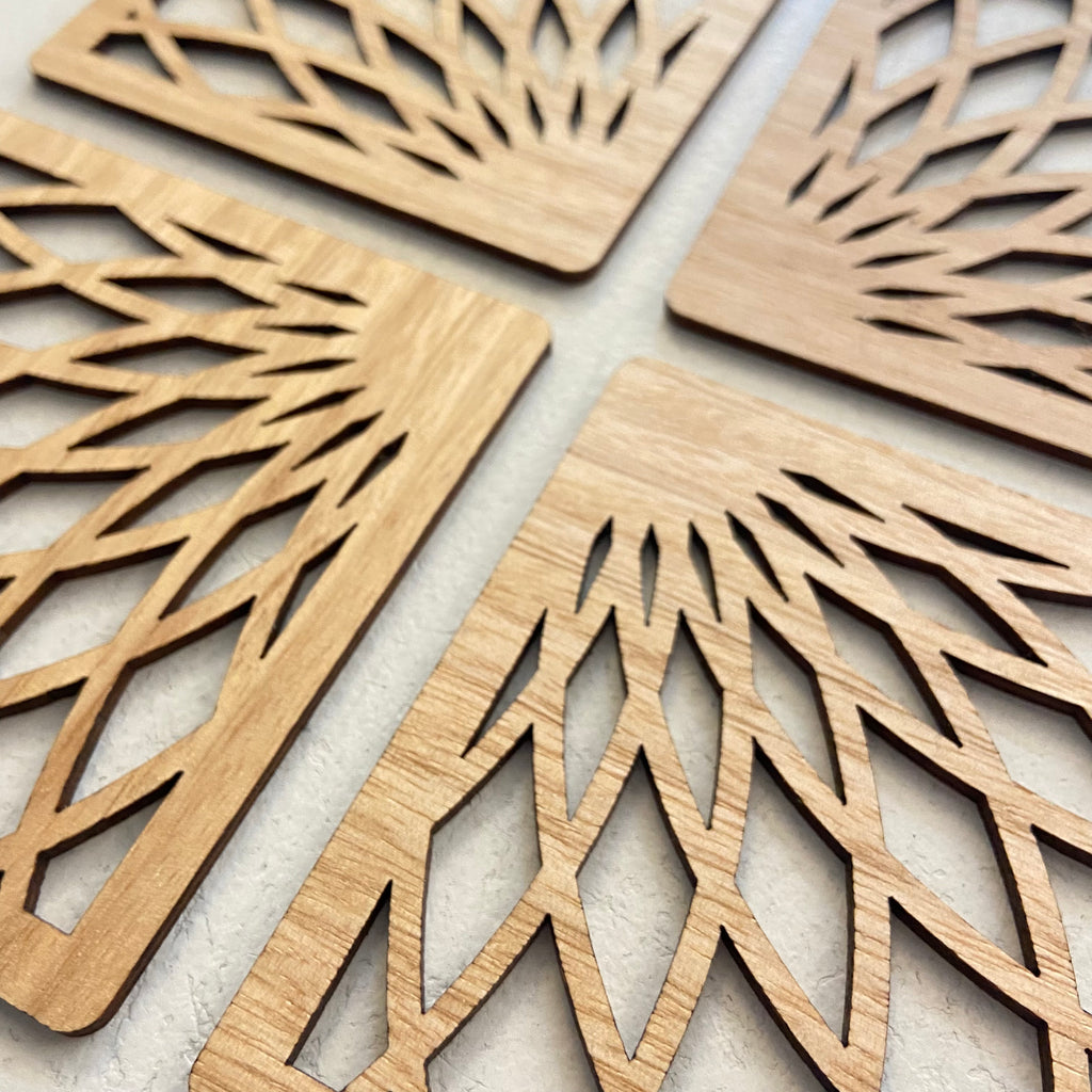 Wood Laser Cut Coasters (set of 4) - Sunflower