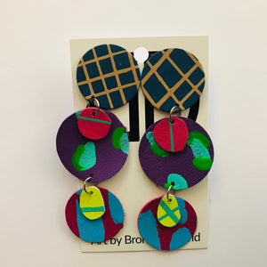 Hand painted leather bold statement earrings - The Juno